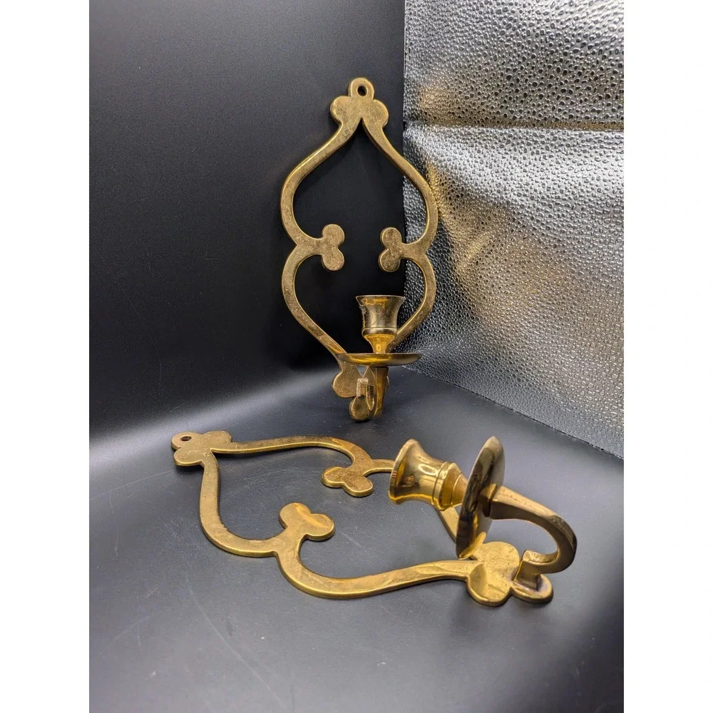Vintage Brass Wall Sconces: Mid-Century Boho Candle Holders (Set of 2)